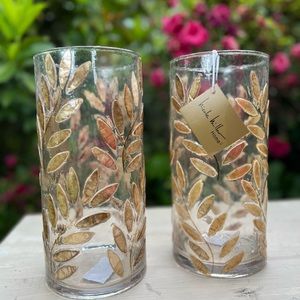 Two gorgeous embroidered vases with gold detail